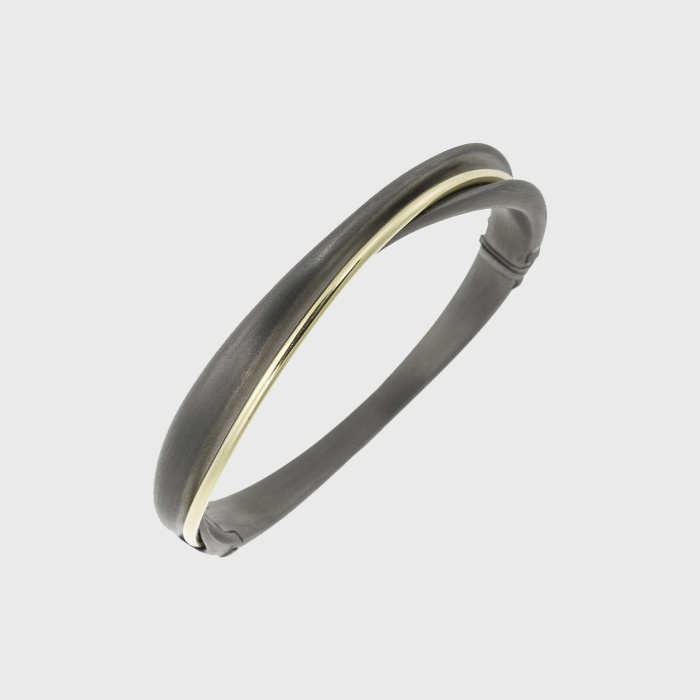 Yellow gold and aluminum gun metal color cuff bracelet