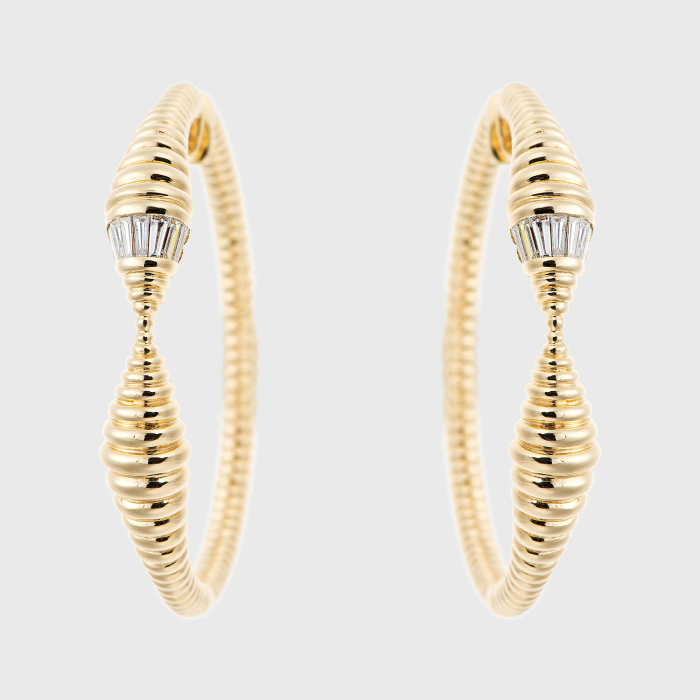 White & yellow gold earrings tapered baguette cut white diamonds