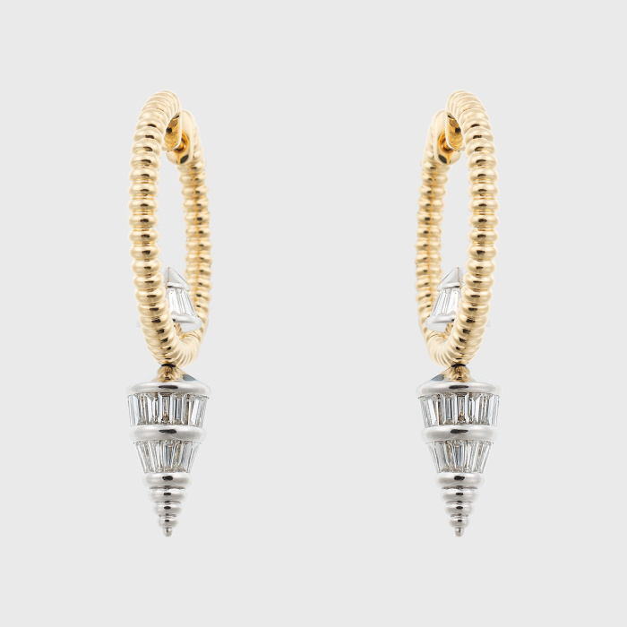 White & yellow gold earrings tapered baguette cut white diamonds