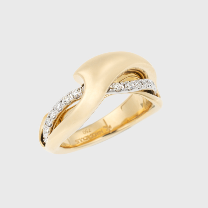 Yellow and white gold  ring with round cut white diamonds