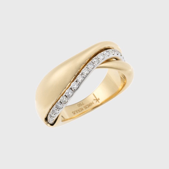 Yellow and white gold  ring with round cut white diamonds