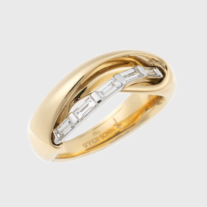 Yellow and white gold  ring with baguette cut white diamonds