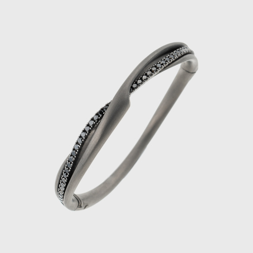 Blackened white gold and aluminum cuff bracelet with round cut white diamonds