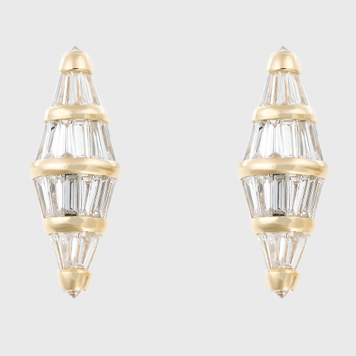 Yellow gold earrings  with tapered baguette cut white diamonds