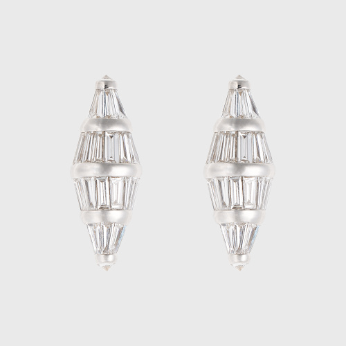 White gold earrings  with tapered baguette cut white diamonds