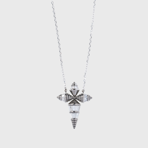 Blackened white gold cross with tapered baguette white diamonds